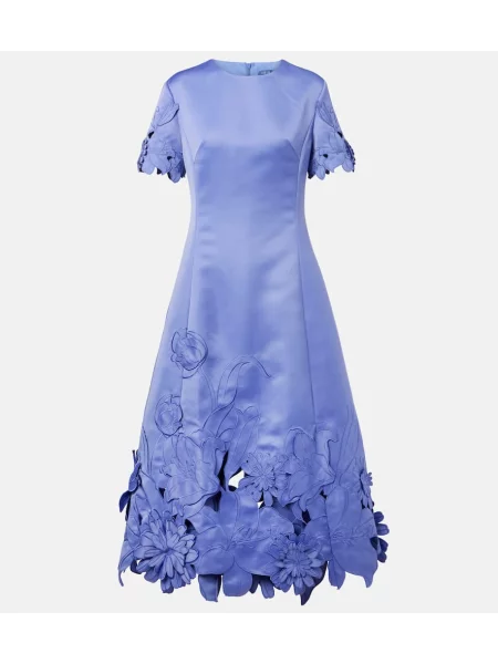 Rochie midi Leo Lin din satin cu model floral până la genunchi albastru