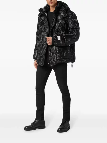 Raštuotas kamufliažinis striukė Philipp Plein su gobtuvu juoda