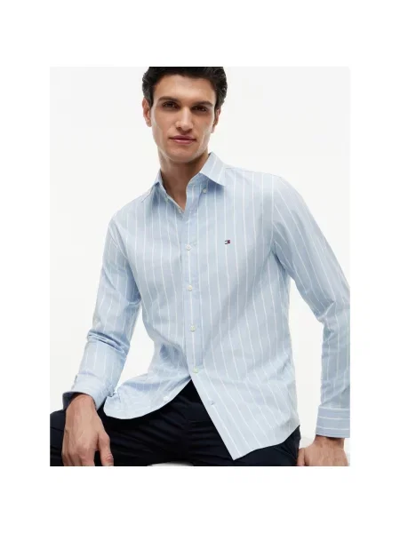 Pruhovaná košeľa Tommy Hilfiger popelín modrá