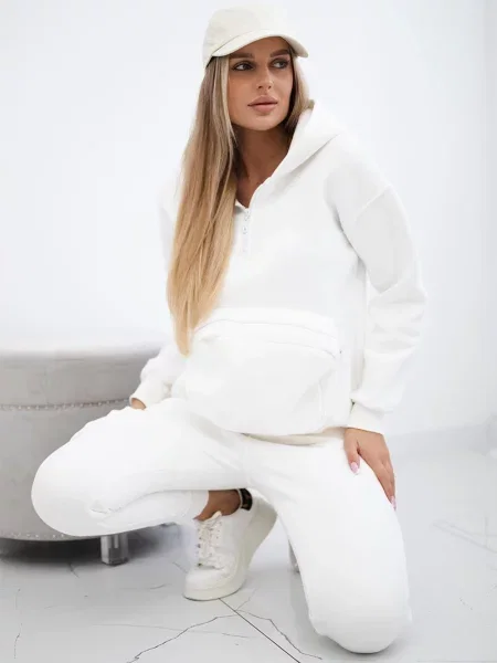 Komplet dresowy Kesi ocieplany z dekoracyjnymi kieszeniami biały