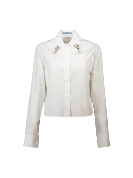 Haftowana koszula Prada popelinowa biała