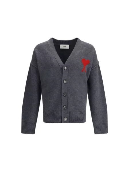 Sweter Ami Paris żakardowy z autografem szary