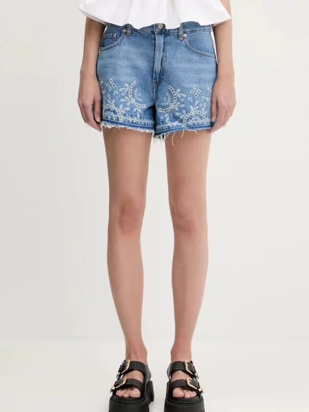 GANNI pantaloni scurți jeans Broderie Anglaise Denim uni high waist