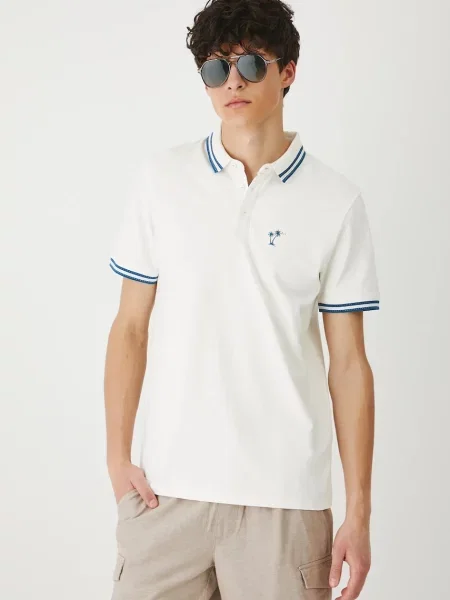 Тениска с яка Medicine с принт бежово