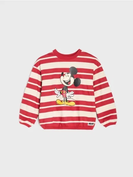 Sinsay mikina crewneck s potiskem Mickey Mouse burgundy