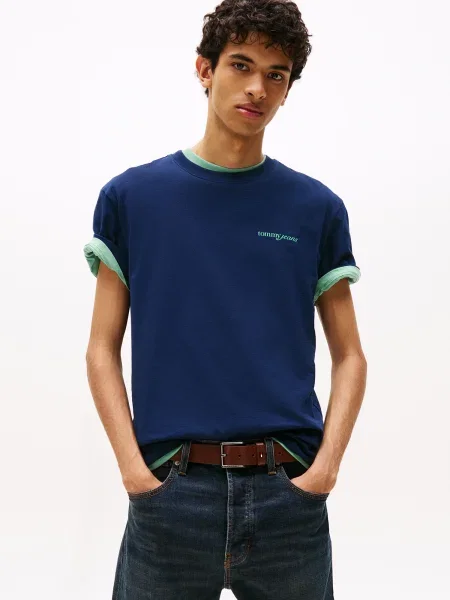 Tommy Jeans Tričko námornícka modrá / mätová / fialová čierna