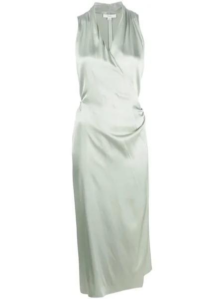 Rochie Vince din satin cu decolteu în V de costum verde