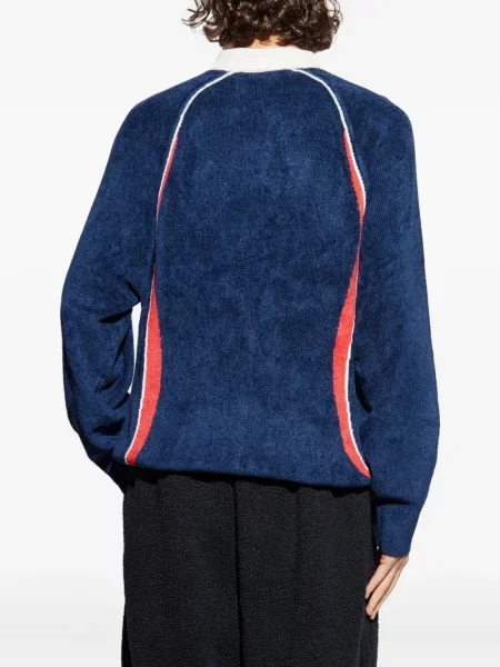 Prugasti prsluk Adidas od flisa s vezicama crvena