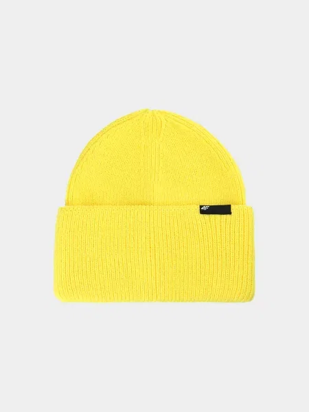 4F czapka z szerokim wywinięciem typu beanie one size żółta