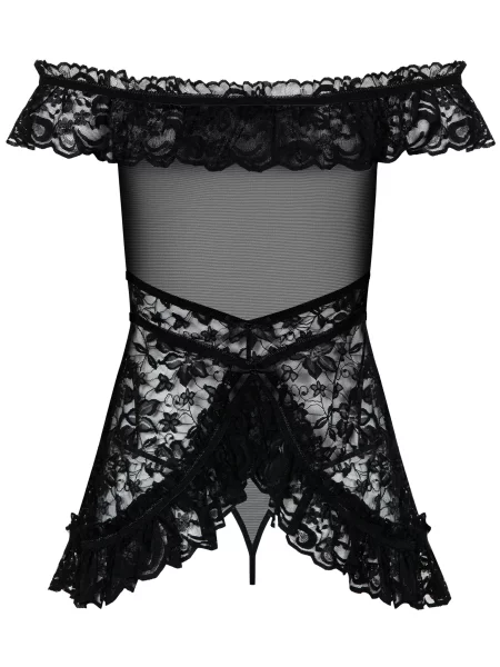 Комплект: пеньюар и трусики Комплект_Obsessive_Flores_chemise чорний
