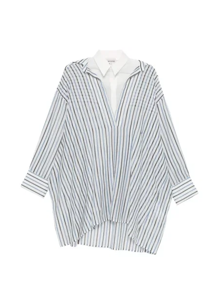 Koszula Semicouture w paski z dekoltem w serek biała