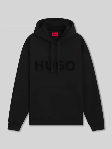 HUGO bluza z kapturem z nadrukiem czarny