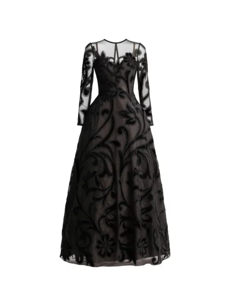 Rochie Gemy Maalouf cu model floral plasă negru