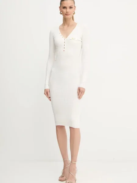 Elisabetta Franchi sukienka z dodatkiem jedwabiu mini dopasowana beżowy