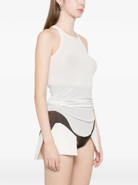 Top Rick Owens tricotate cu nervuri alb