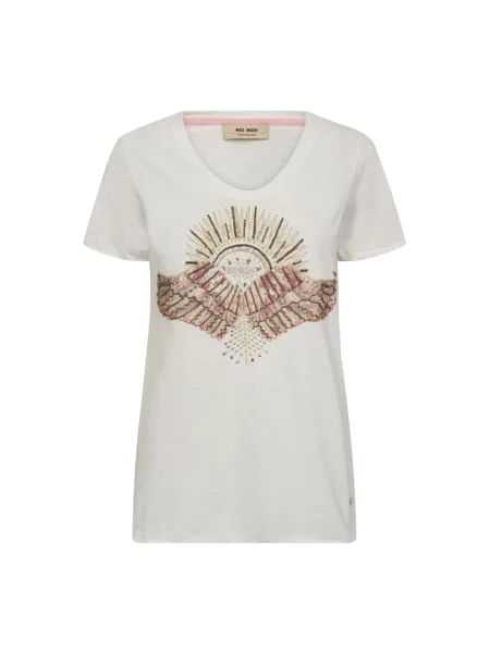 T-shirt z prążkowanym dekoltem w serek model ‘Nadine’ Mos Mosh biała
