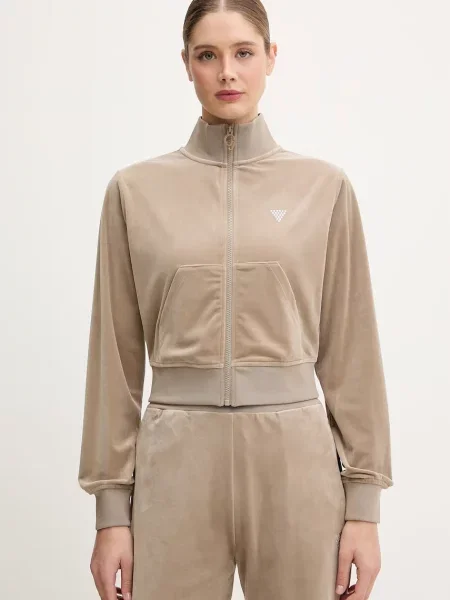 Guess bluza welurowa COUTURE beżowa