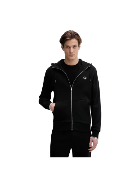 Bluza FRED PERRY Hooded Zip Through Sweatshirt Black S czarna