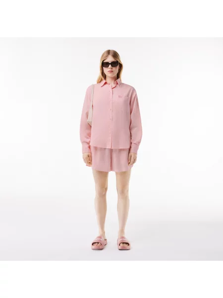 Lacoste Koszula Z Lyocellu O Kroju Oversize niebieska