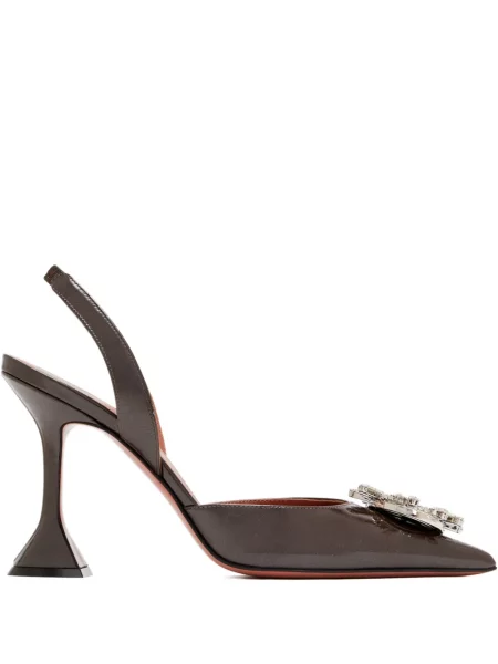 Pantofi cu toc Amina Muaddi slingback de cristal maro