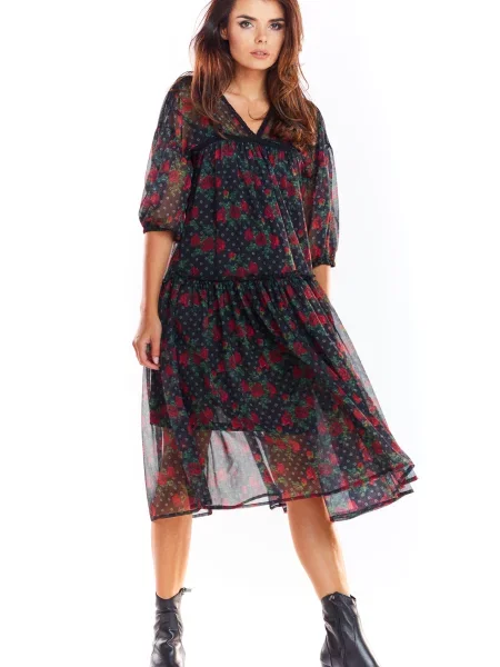 Rochie Awama cu model floral negru