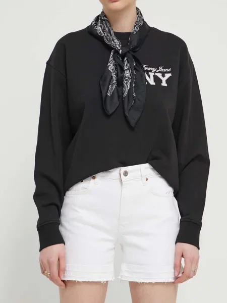 Džínové šortky Superdry hladké medium waist bílá