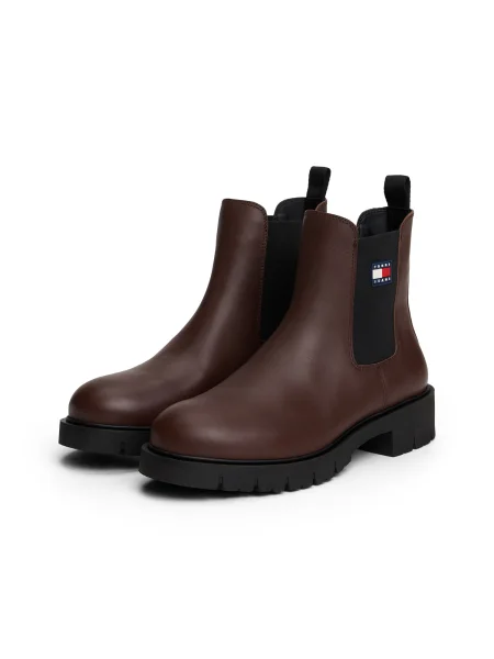 Členková obuv s elastickým prvkom Tommy Jeans Tjw Chelsea Leather Boot hnedá