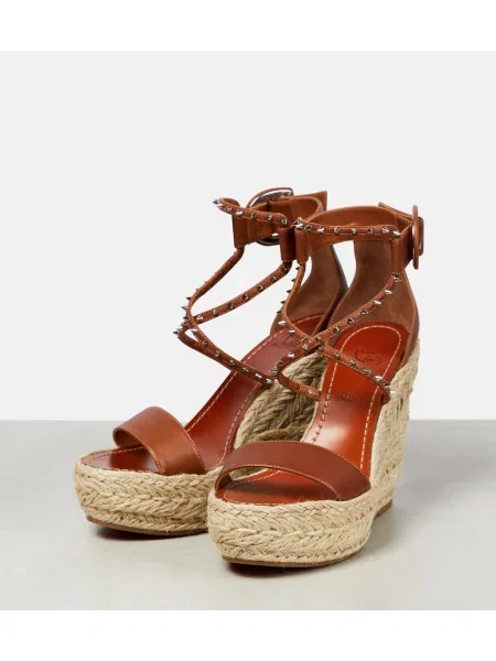 Bőr éksarkú espadrilles Christian Louboutin barna