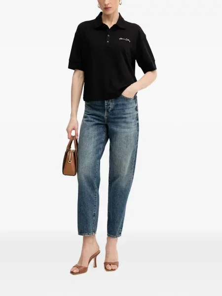 Къс поло тениска Armani Exchange бродирана черно