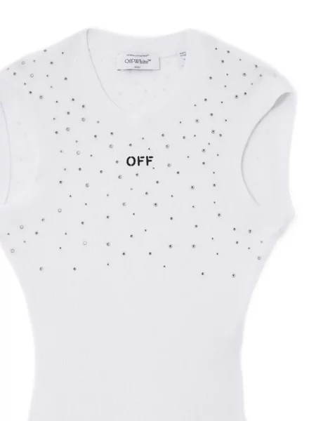 Top Off-white cu nervuri alb