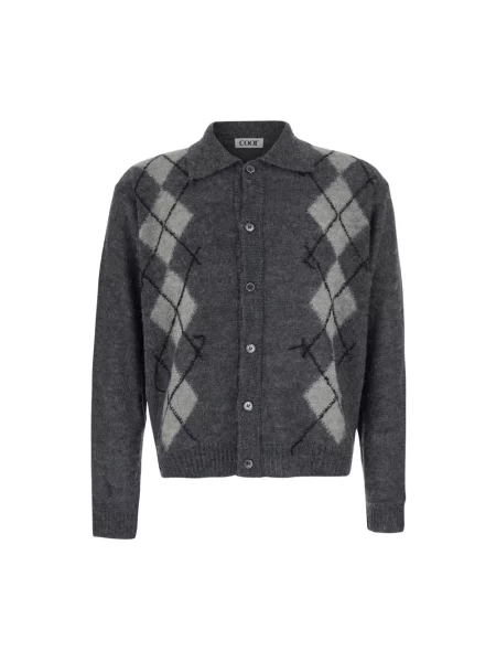 Kardigan Coor wełniany z wzorem argyle szary