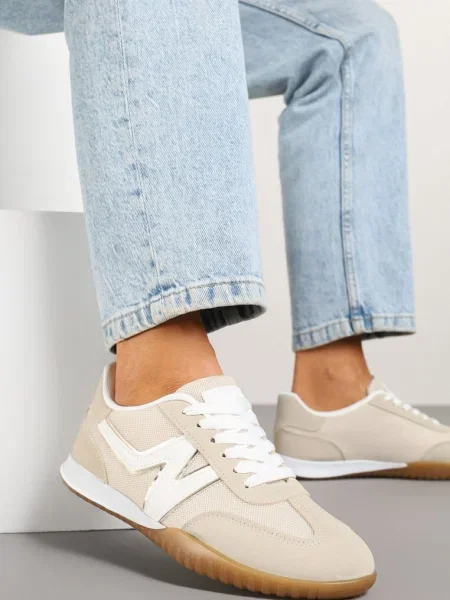 Sneakersy Typu Klasyczne Tenisówki Zdobione Przeszyciami Elanioria beżowe