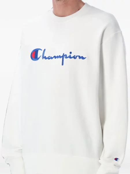 Пуловер Champion бродиран с кръгло деколте бяло