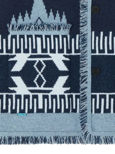 Cardigan Alanui cu franjuri din jacard albastru