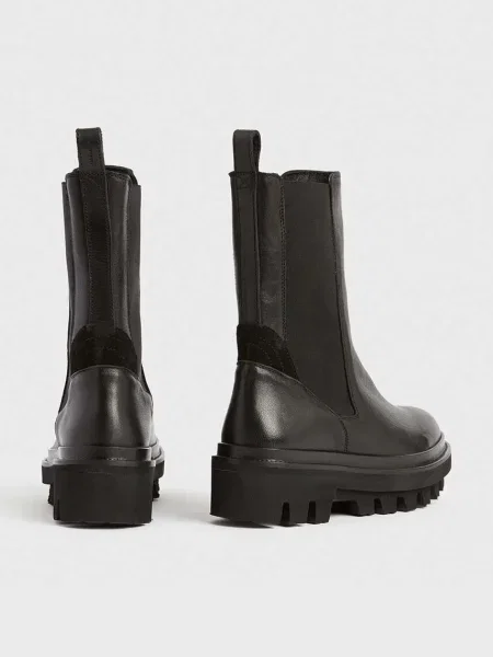 Kožené kotníkové boty AllSaints Billie na plochém černá