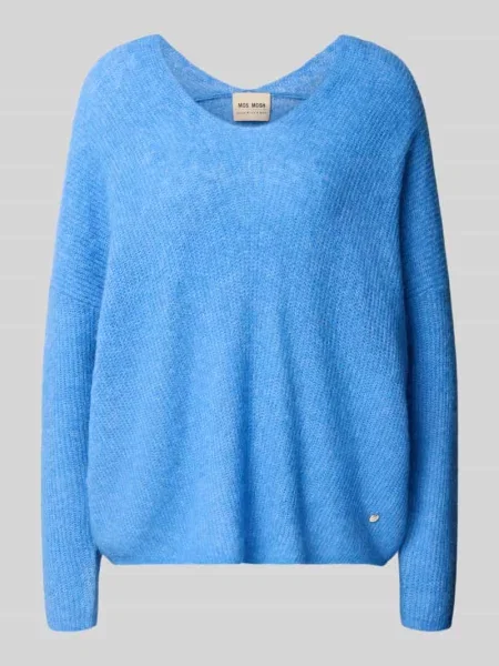Sweter z mieszanki wełny i alpaki krój regular fit model Thora' Mos Mosh błękitny