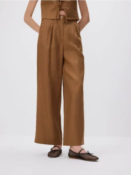 Reserved Льняні штани зі складками золотисто-коричневий коричневі