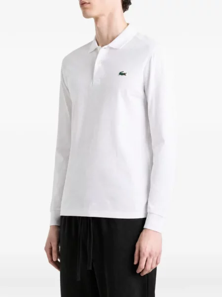 Lung tricou polo Lacoste cu autograf alb