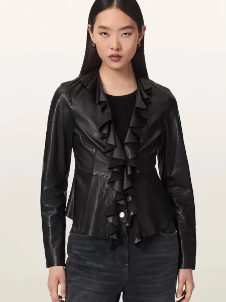 AllSaints De piele cămașă Luana negru