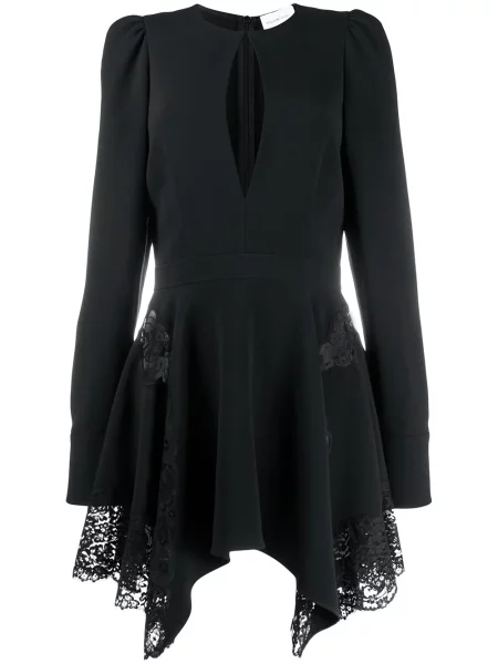 Rochie mini Stella Mccartney cu model floral asimetrică din dantelă negru