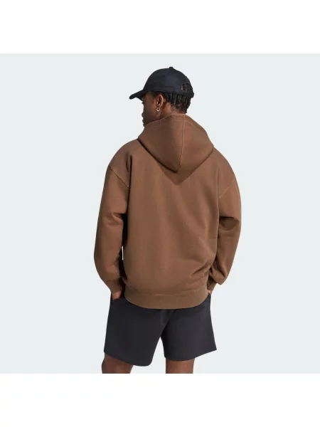 BLUZA O LUŹNYM KROJU Z KAPTUREM I SUWAKIEM NA CAŁEJ DŁUGOŚCI TREFOIL ESSENTIALS WASHED brązowa