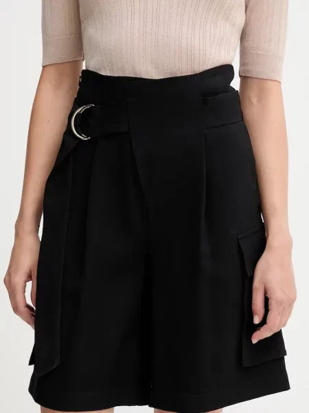Sisley pantaloni scurți uni high waist negru
