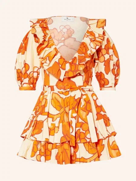 Etro Plážové Šaty S Volánky oranžová/ světle hnědá oranžové