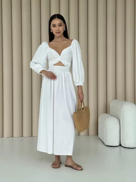 Jadone Fashion Сукня максі Askaniya_bil Льон білий