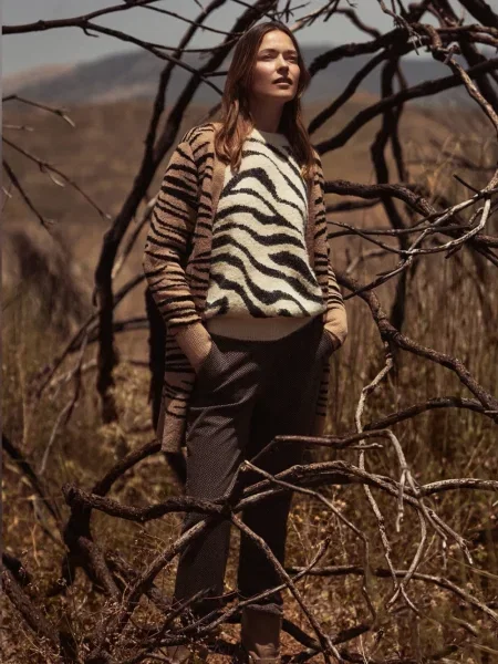 Cardigan Marisse cu imprimeu animal print negru