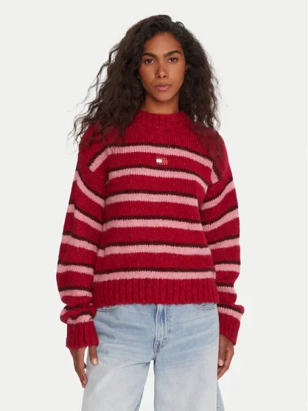 Tommy Jeans pulover din amestec de lână de alpaca femei negru roșu