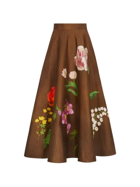 Fustă midi Oscar De La Renta cu imagine maro