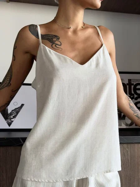 Легкий женский топ из льна білий