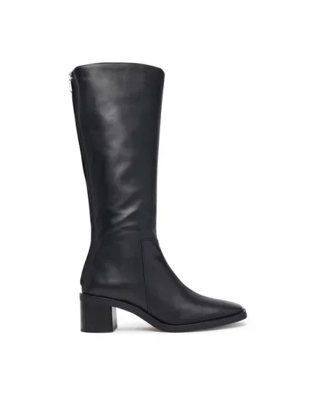 Calvin Klein Cizme Block Heel High Boot Zip Lth negru