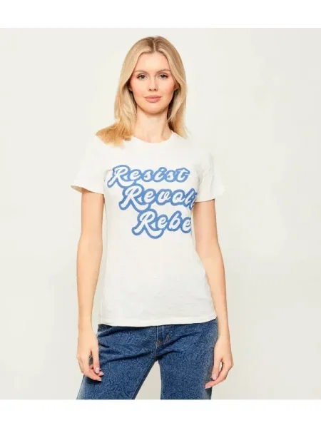 One Teaspoon Tricou RESIST REVOLT REBEL | Relaxed fit alb